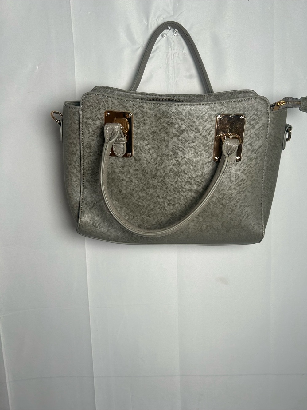 Classic Gray Structured Satchel with Gold-Tone Accents